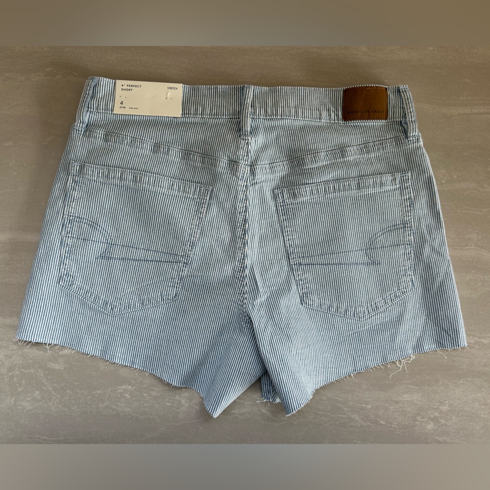 American Eagle Outfitters Striped Jean Shorts Stretch High Rise 98% Cotton - Picture 9 of 16